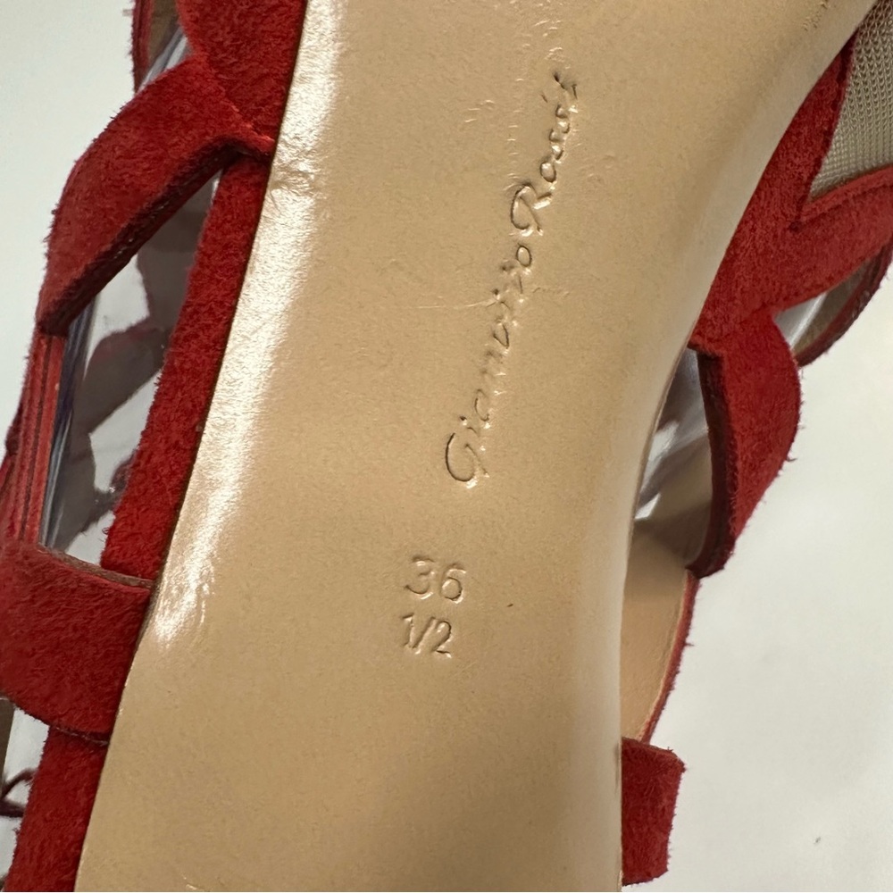 Gianvito Rossi Women’s Red Suede Gladiator Heeled Sandals Size EU 36.5 or US 6.5 - Picture 9 of 10